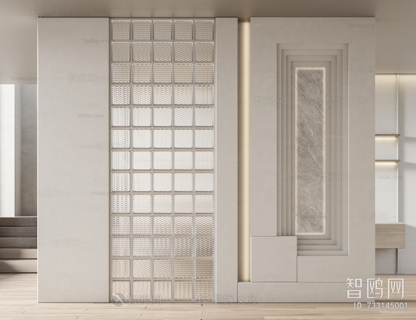 现代玻璃砖屏风隔断3D模型下载