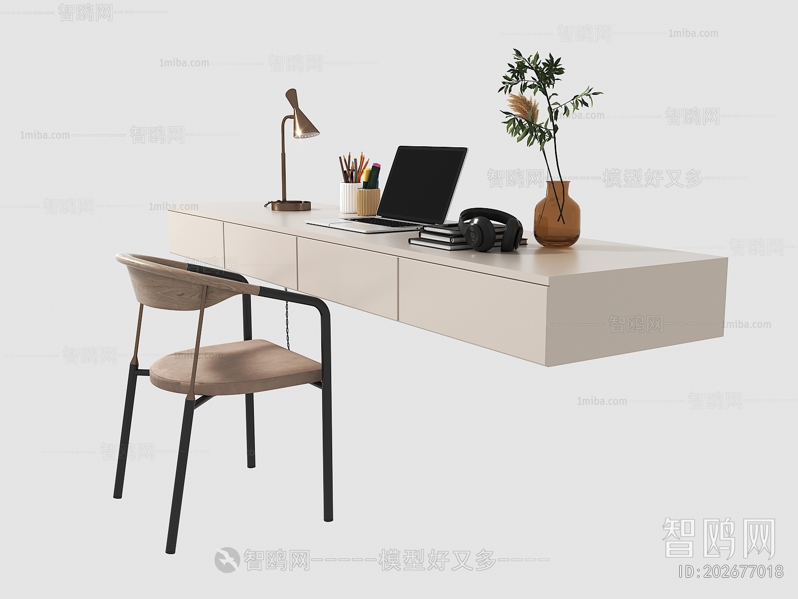 现代书桌椅摆件组合