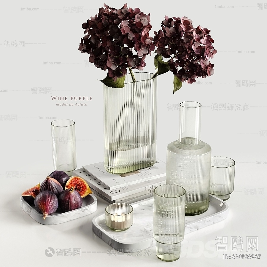 现代玻璃花瓶，果盆摆件3D模型下载