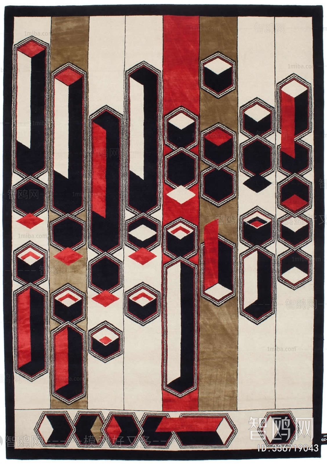 现代黑红色几何纹理图案地毯