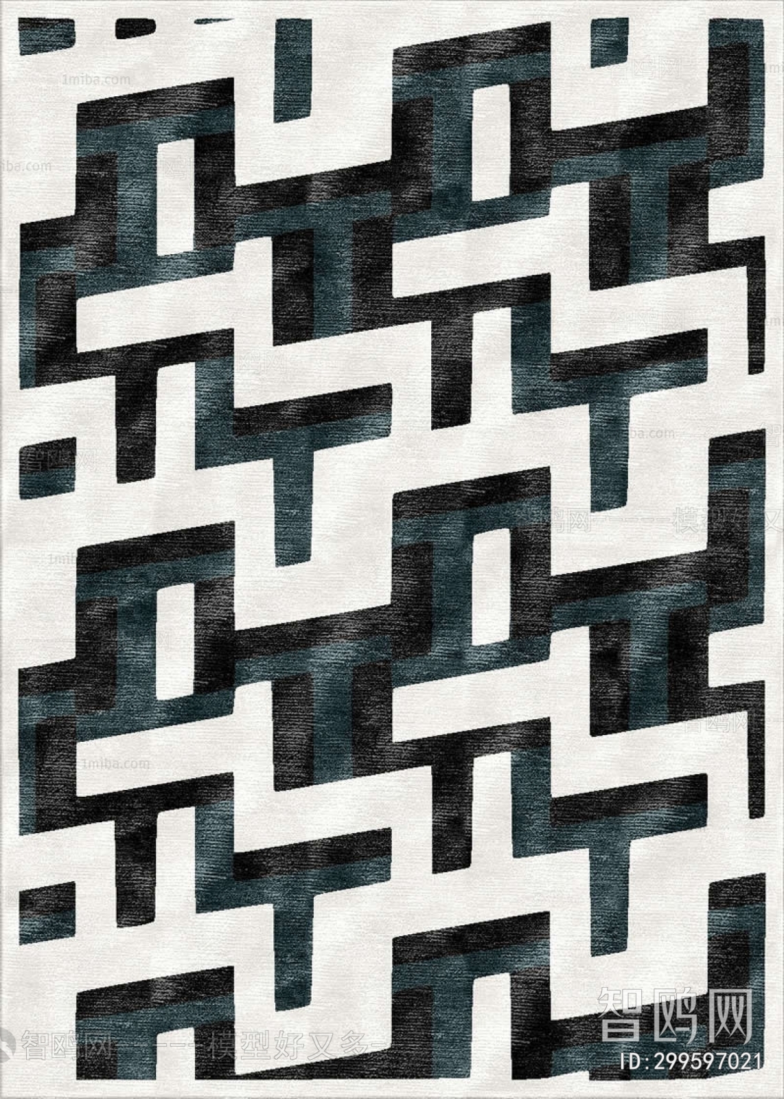 现代黑白深青几何纹理图案地毯