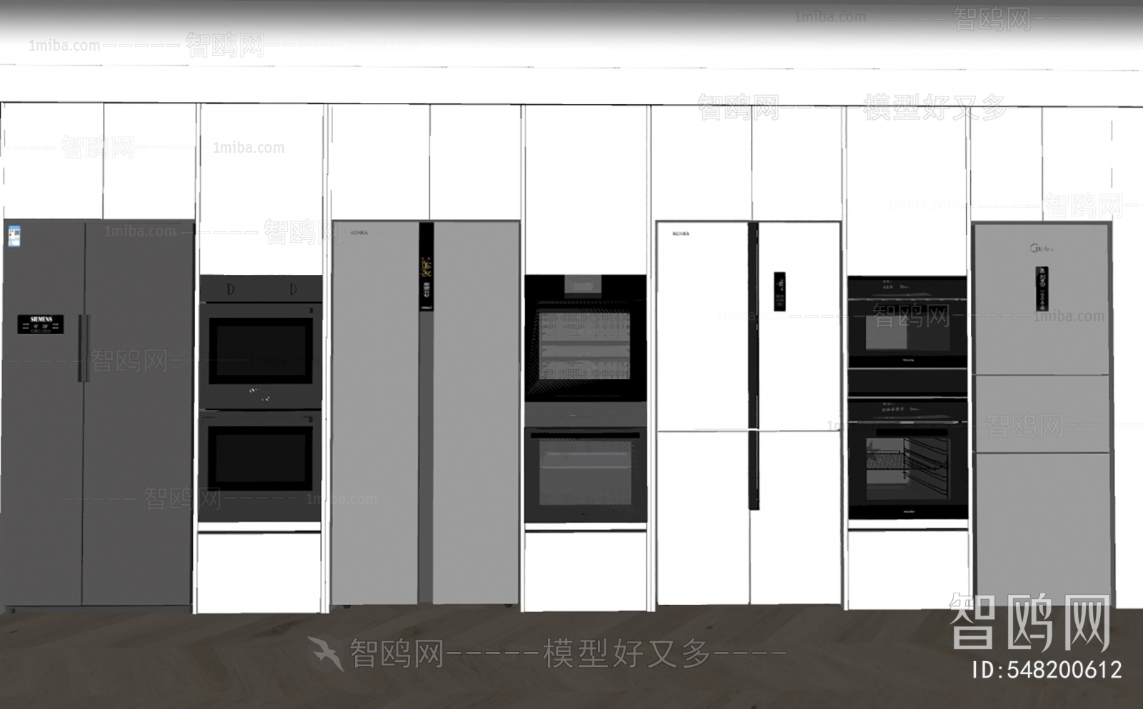 现代嵌入式冰箱 烤箱