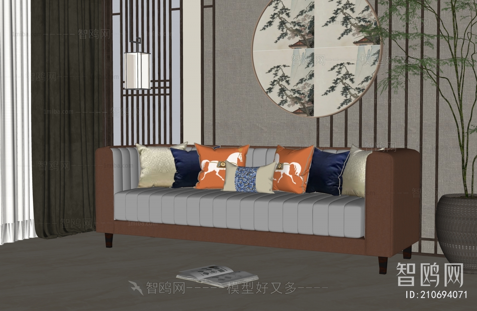 New Chinese Style Three-seat Sofa