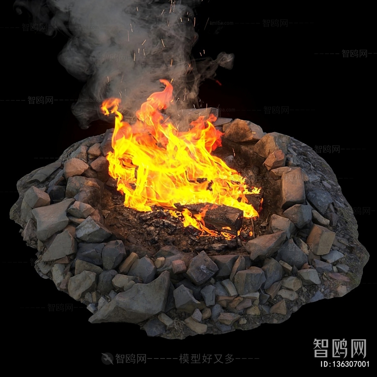 现代户外木炭篝火 火堆
