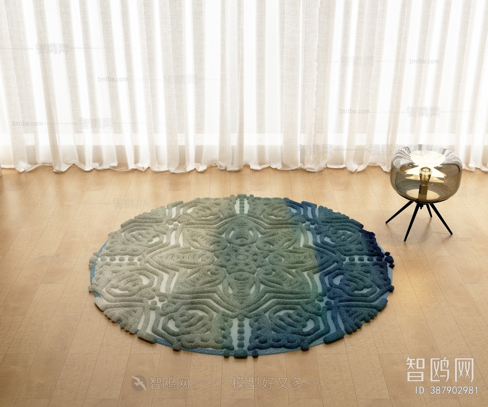 新中式圆形渐变色毛绒地毯