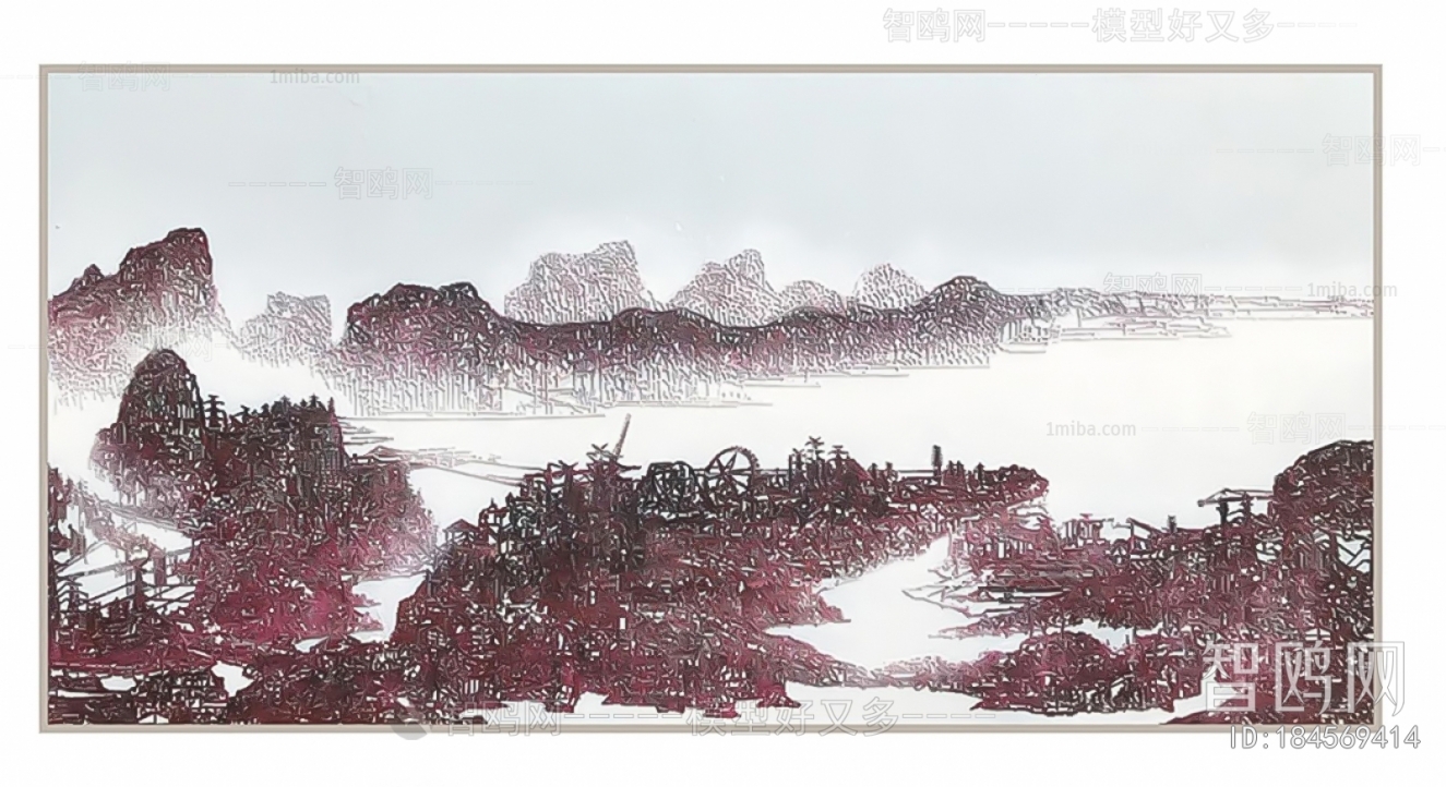 新中式抽象山水挂画贴图