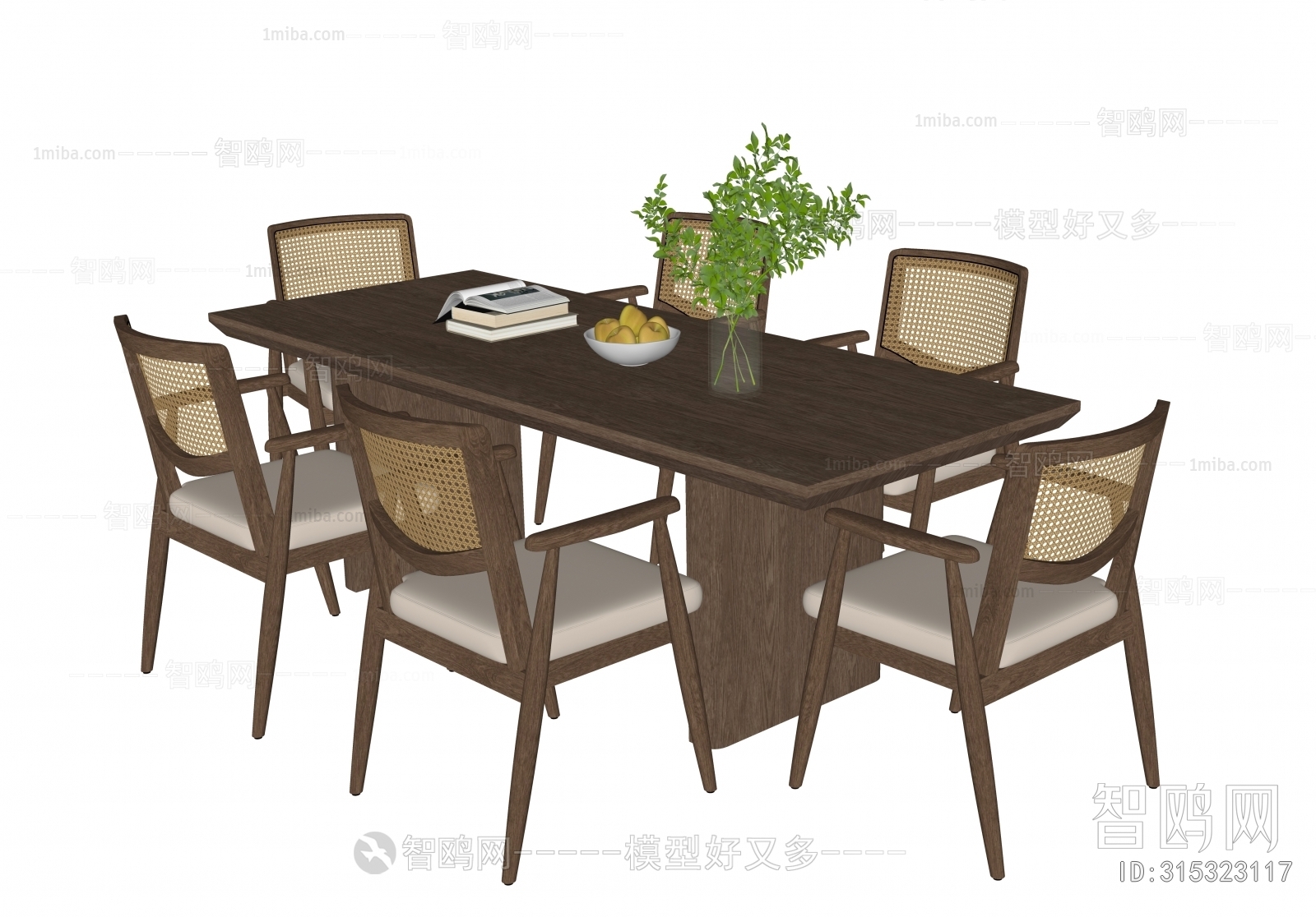 现代方形餐桌椅3D模型下载