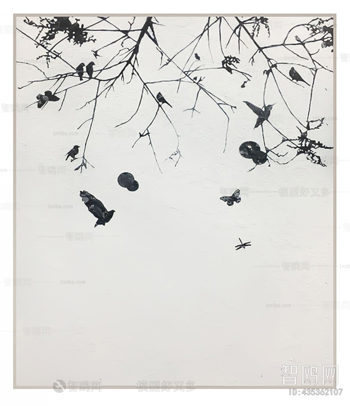 新中式抽象花鸟挂画贴图