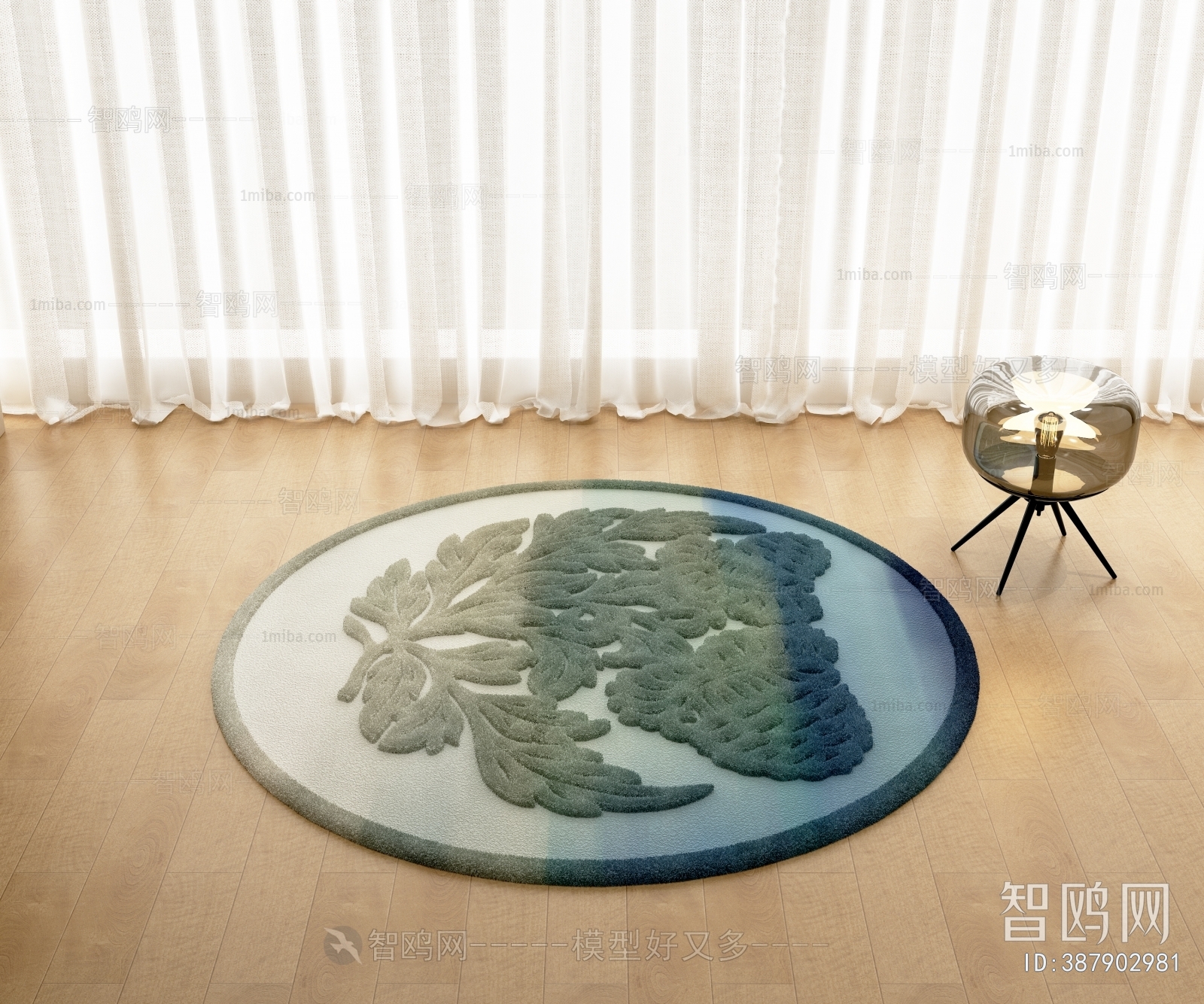 新中式圆形渐变色毛绒地毯