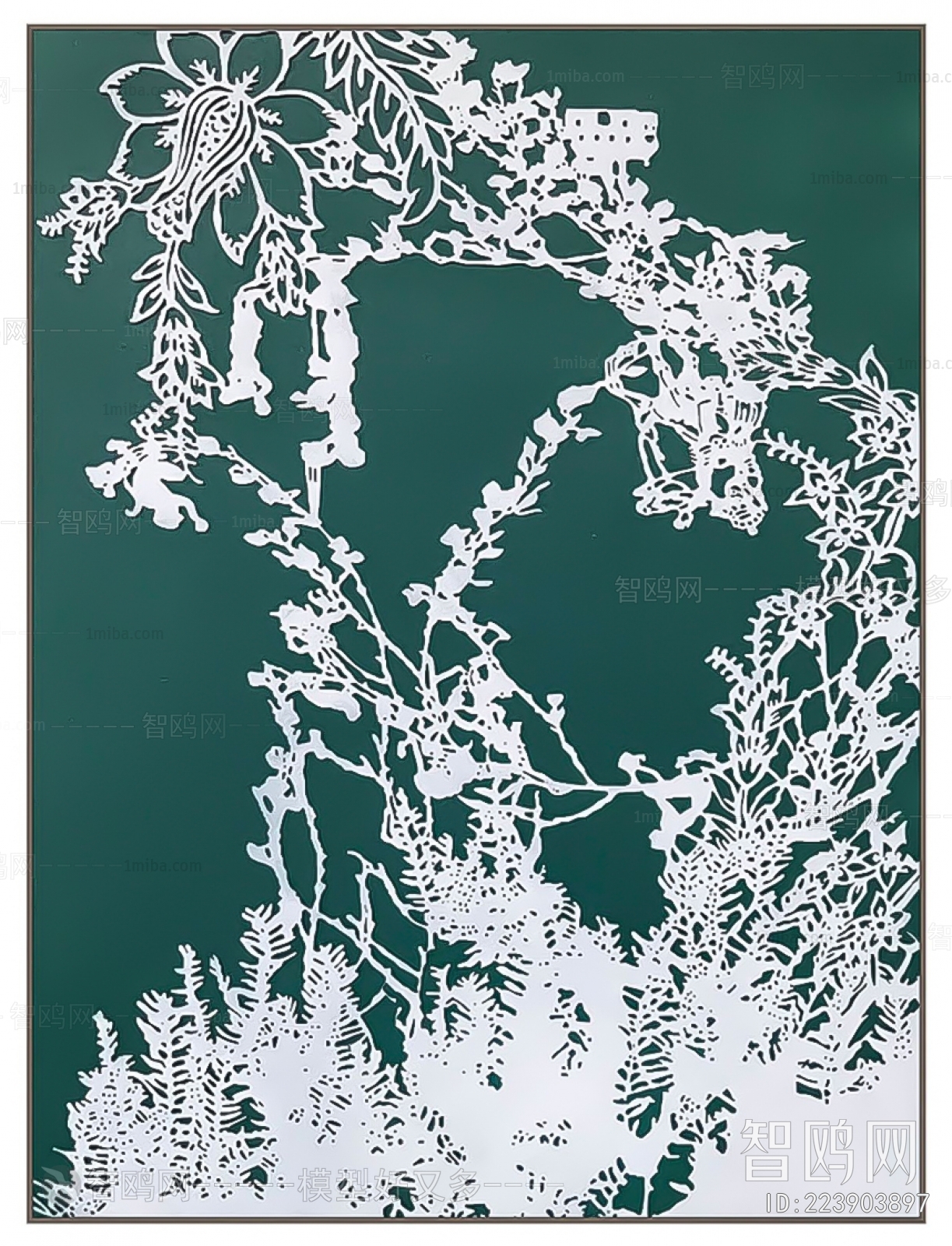 新中式抽象植物挂画贴图
