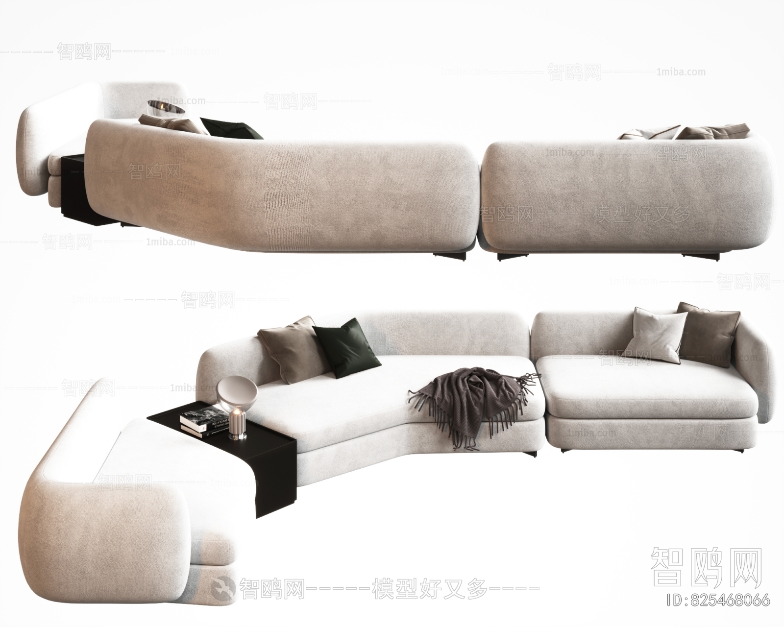 现代弧形多人沙发
