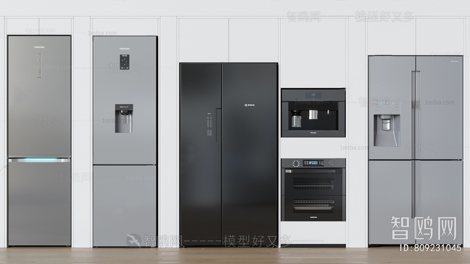 现代嵌入式冰箱组合