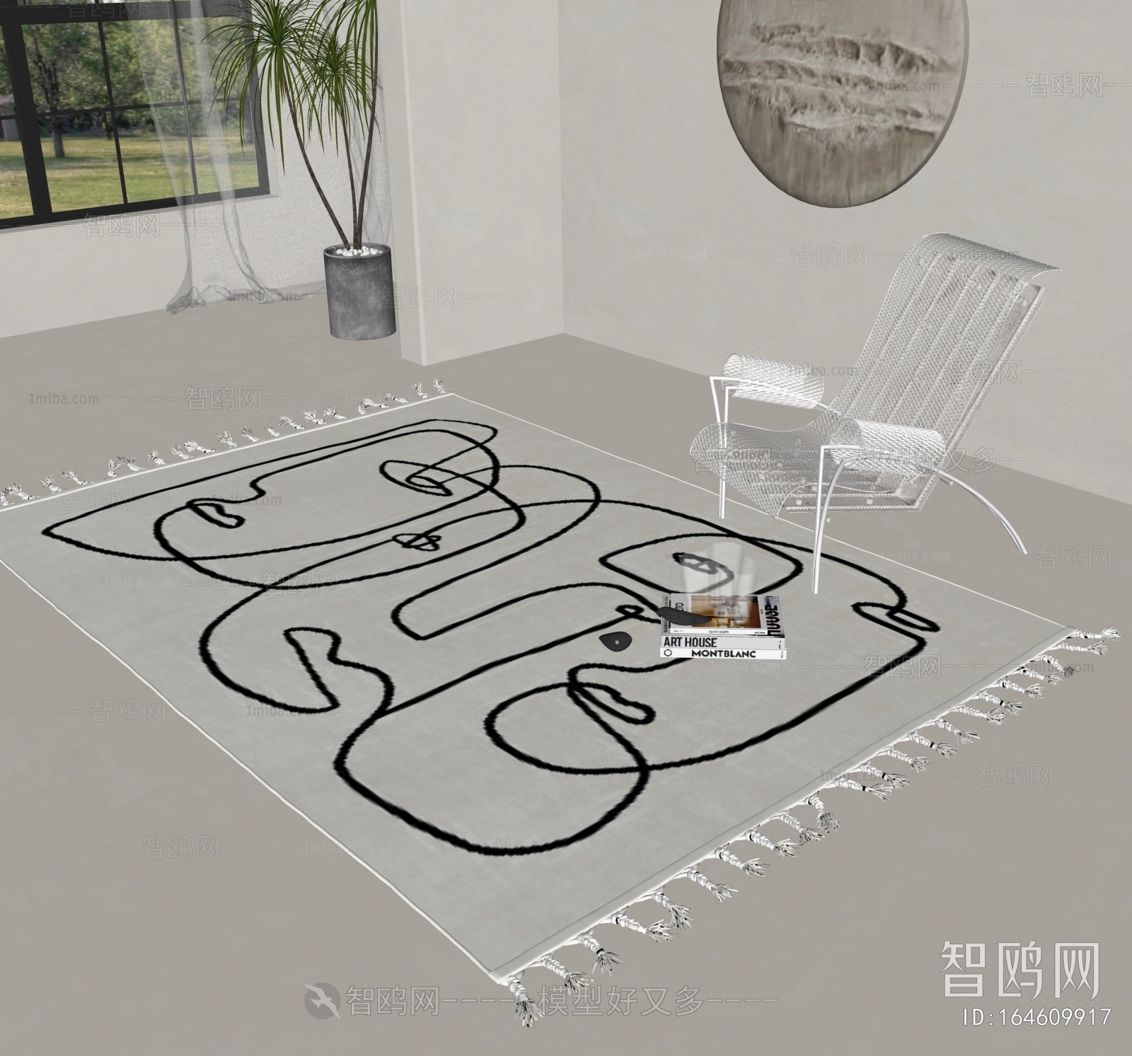 现代方形地毯3D模型下载