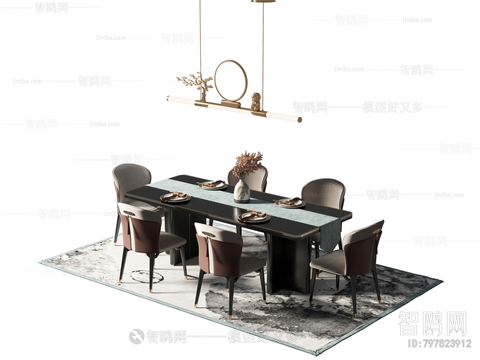 新中式方形餐桌椅