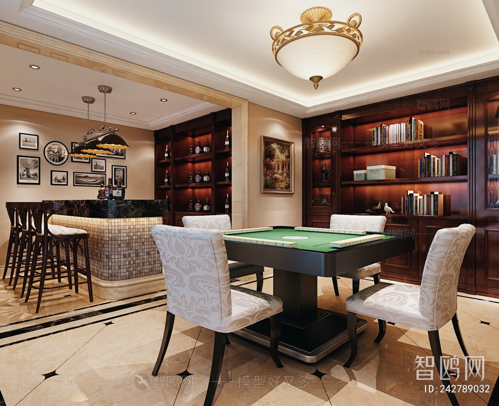 Simple European Style Chess And Card Room