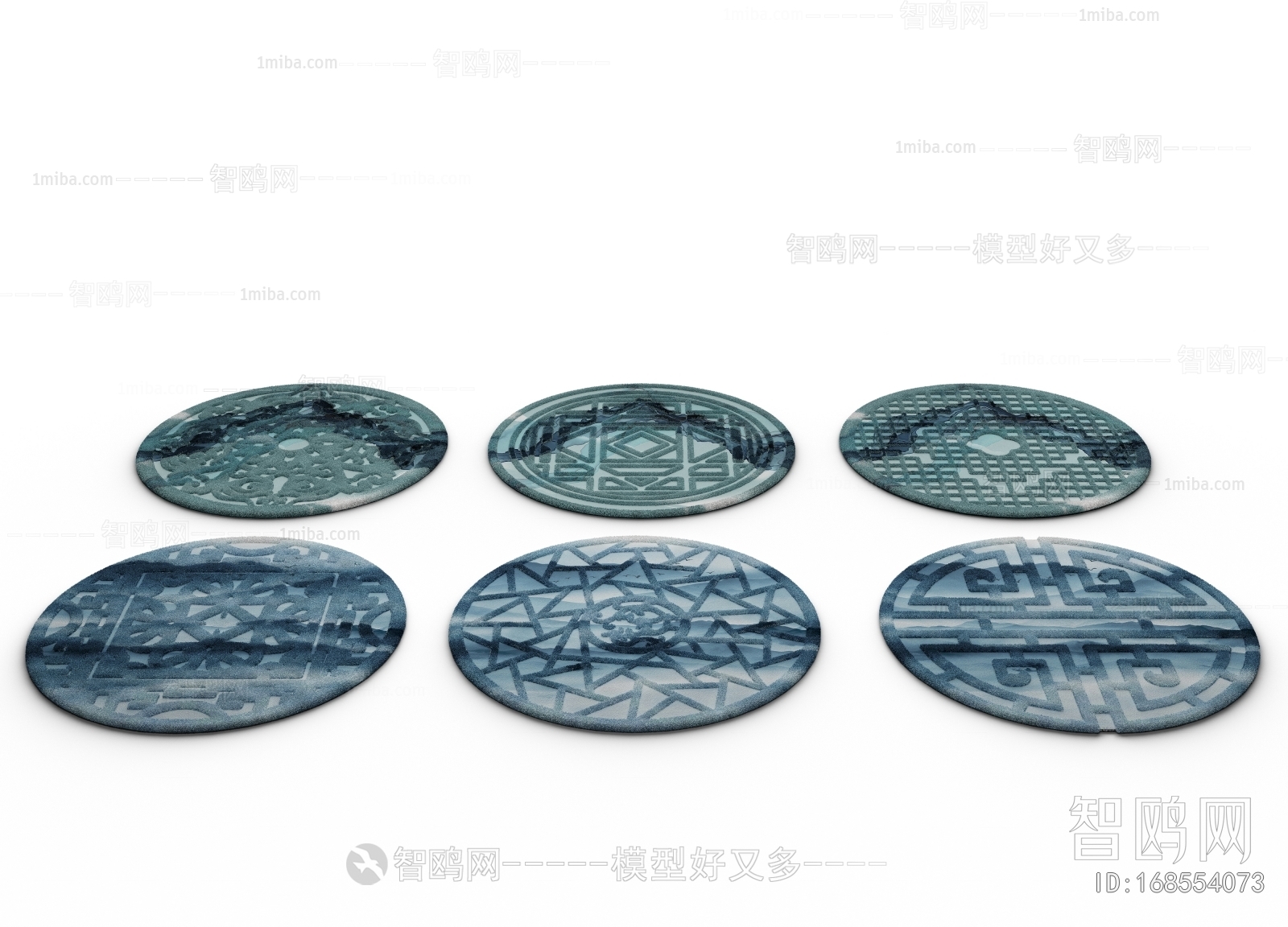 新中式水墨画圆形地毯组合