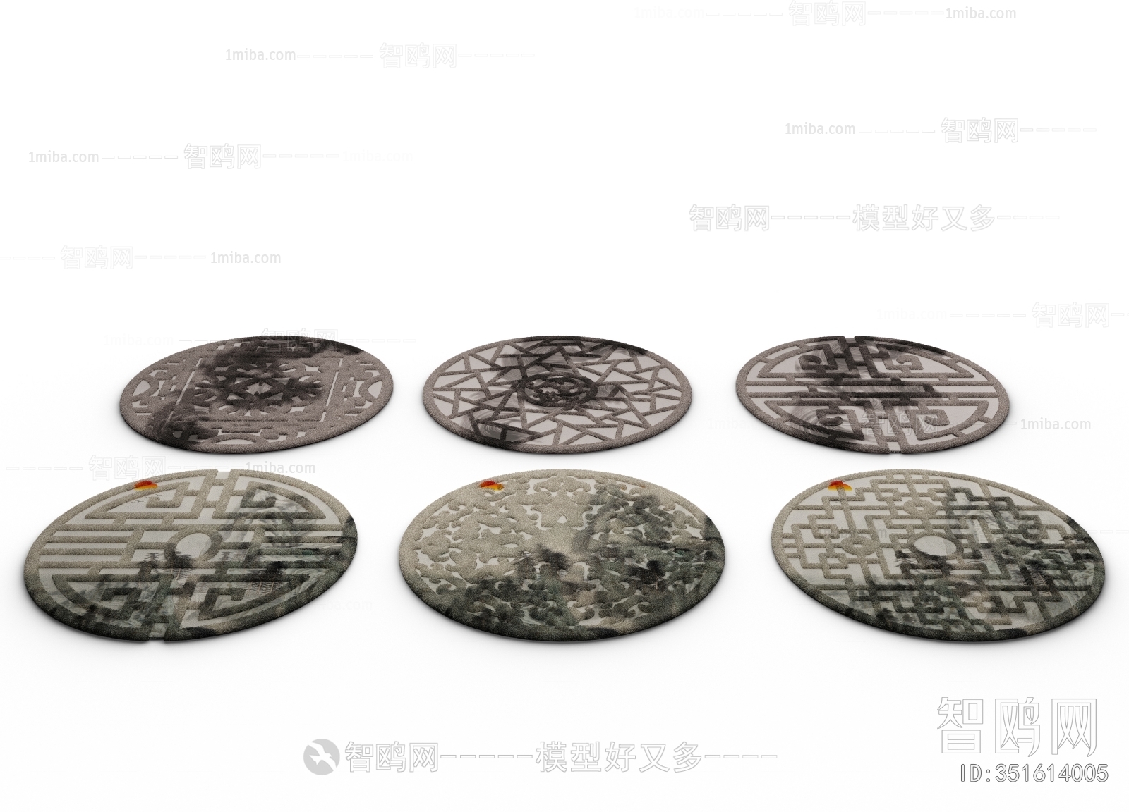 新中式水墨画圆形地毯组合