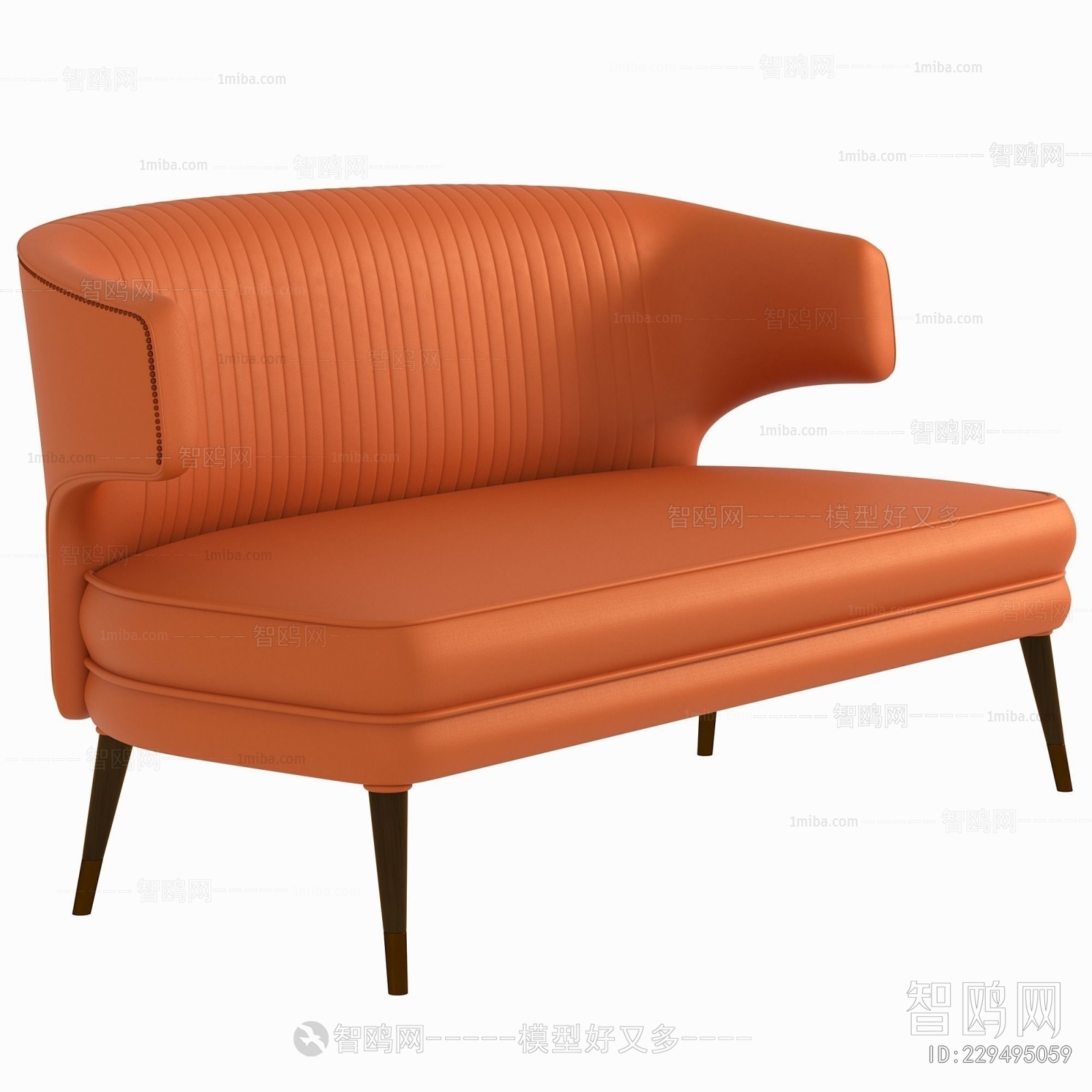 现代橙色多人沙发