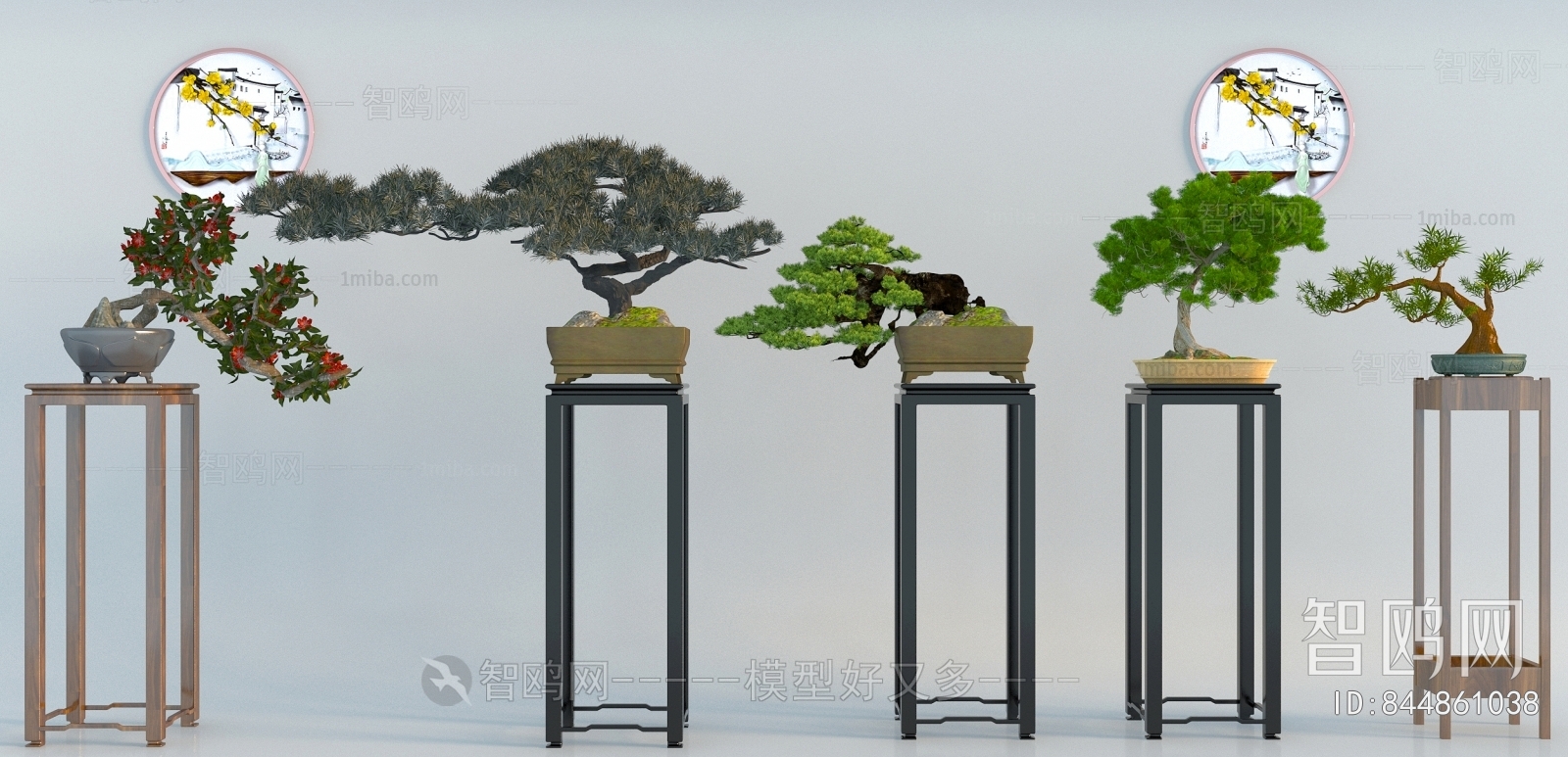 新中式迎客松盆景 花架