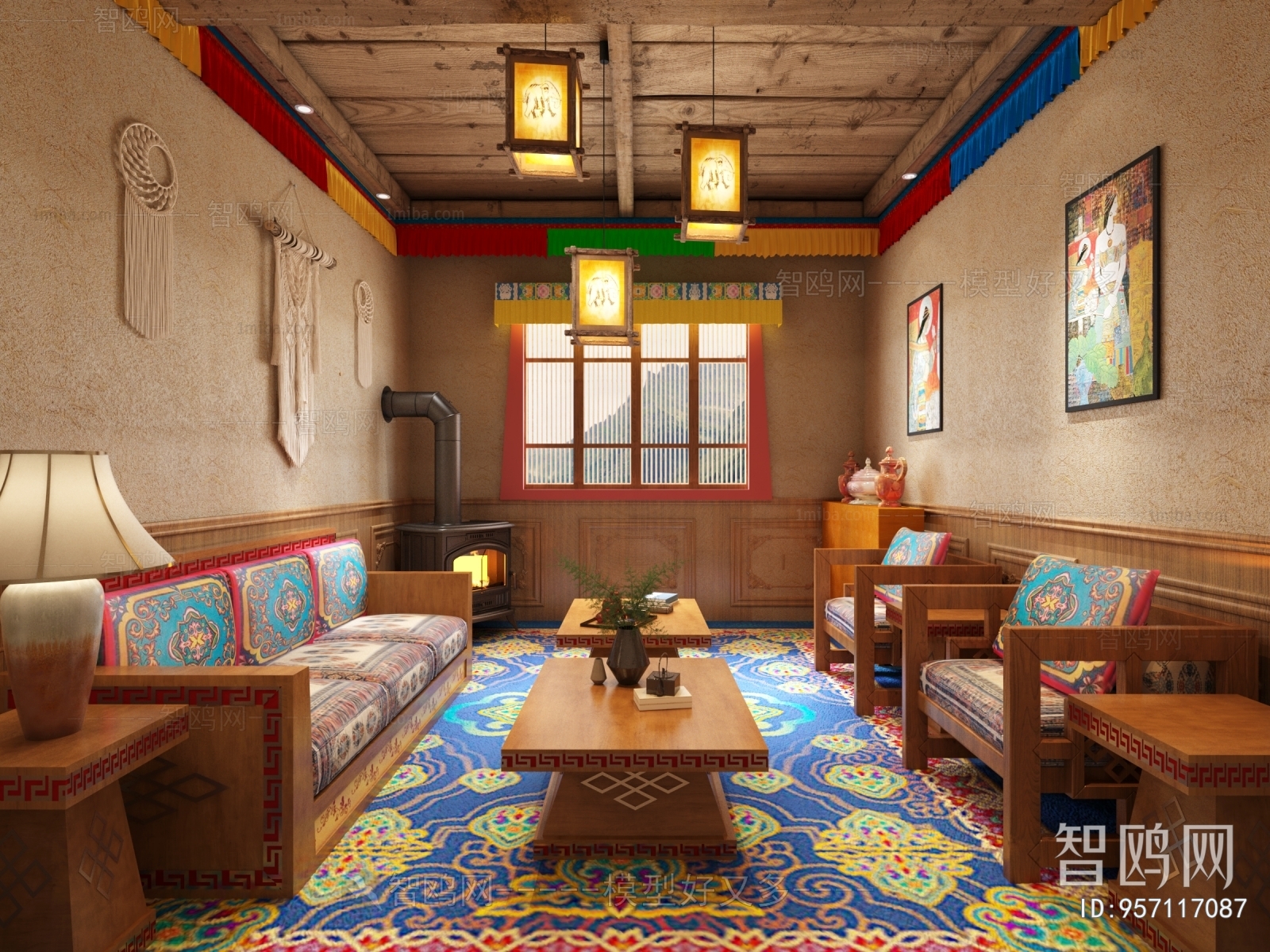 藏式民族风民宿休息室