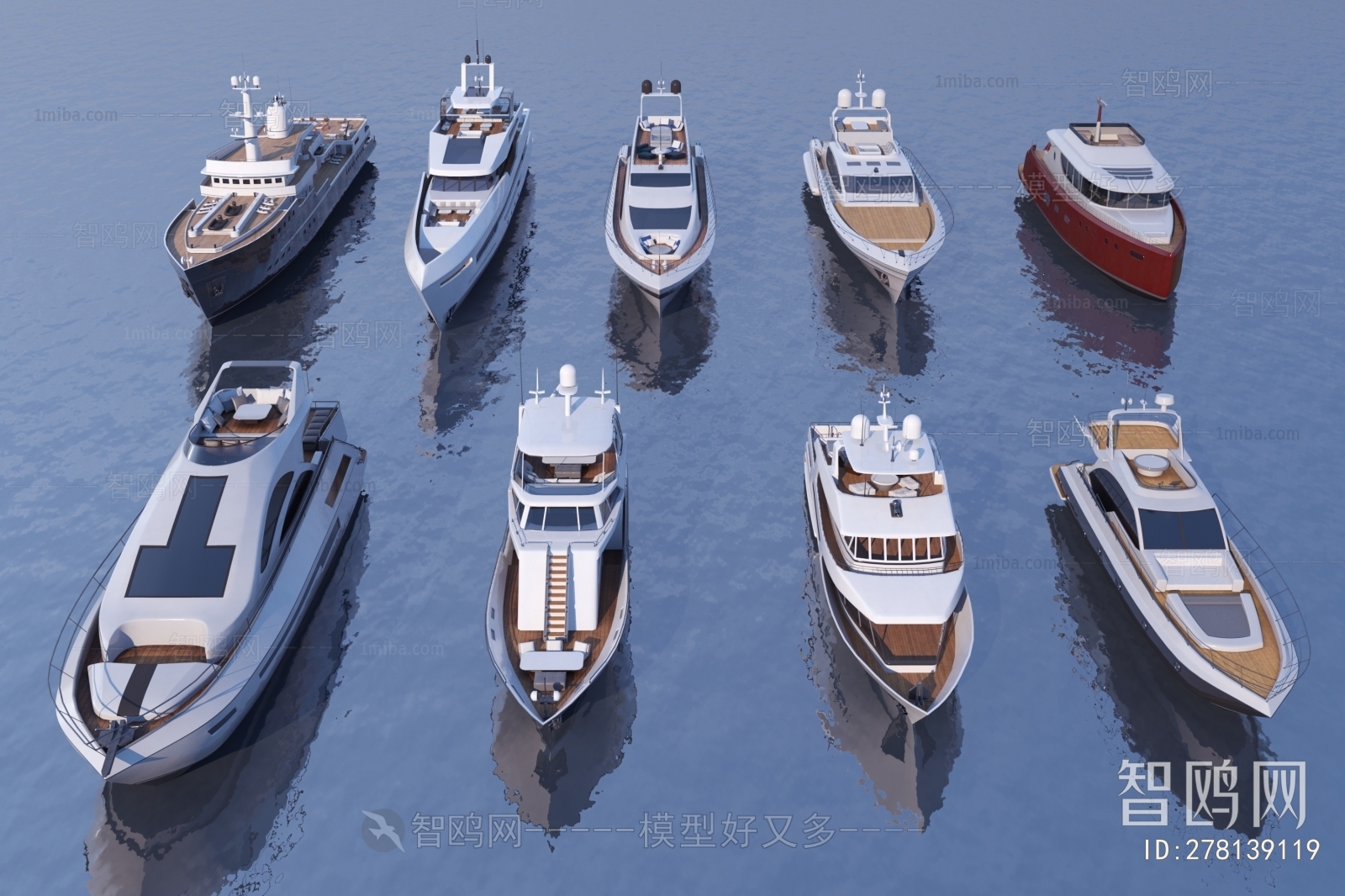 现代游艇组合3D模型下载