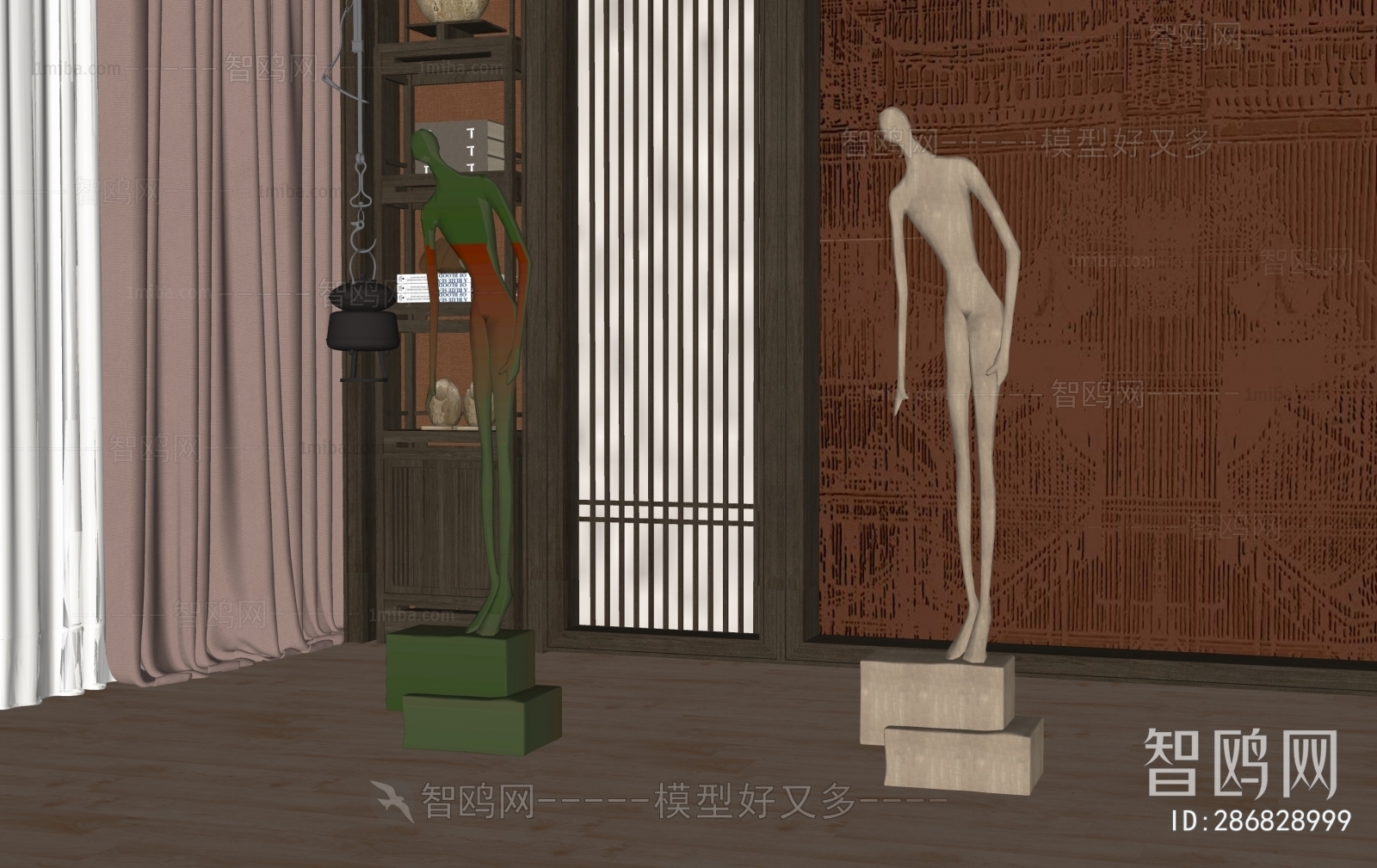 新中式抽象人物雕塑摆件组合