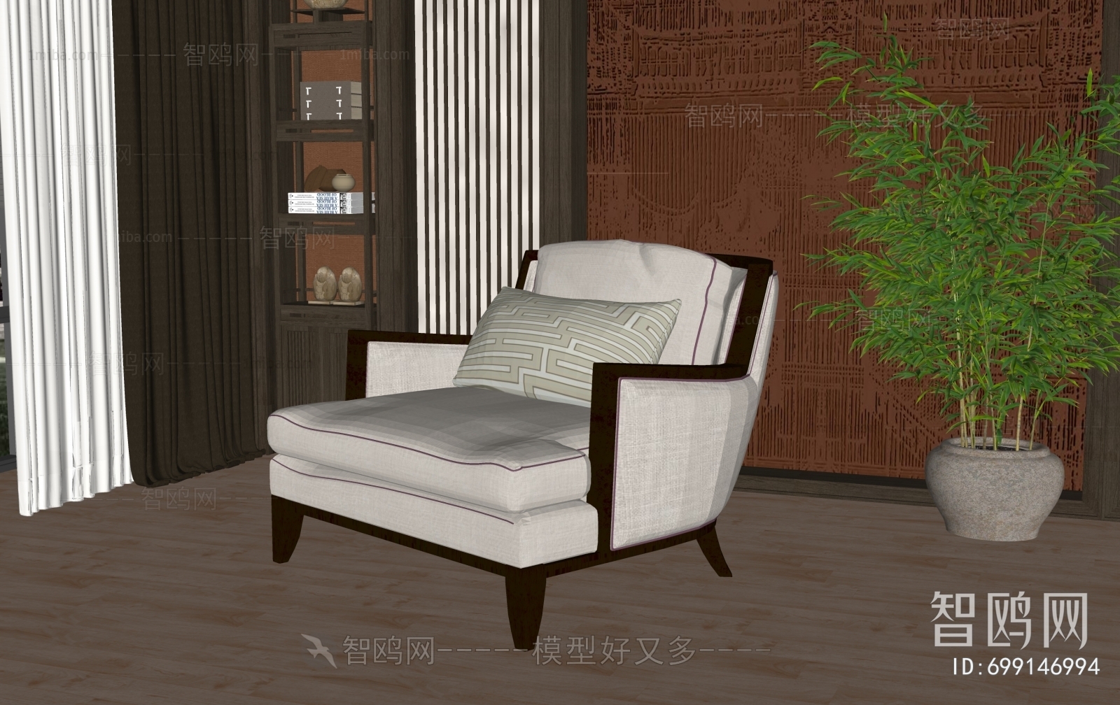 New Chinese Style Single Sofa