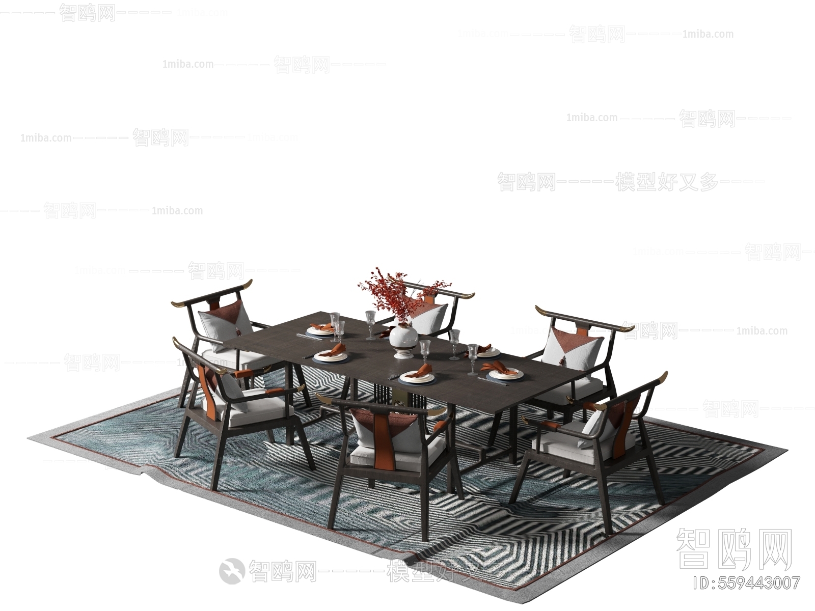 新中式方形餐桌椅