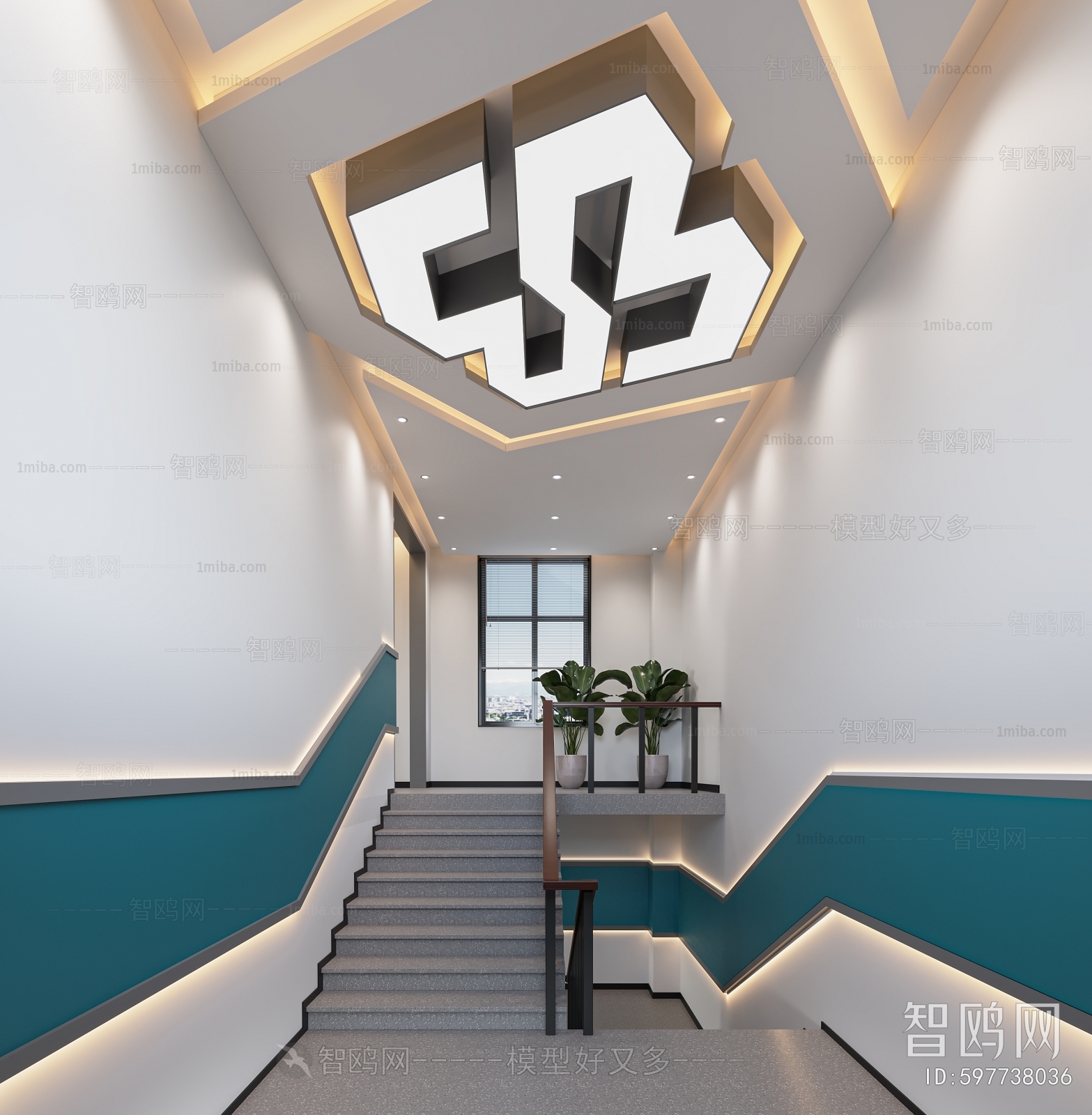 现代办公楼梯间3D模型下载