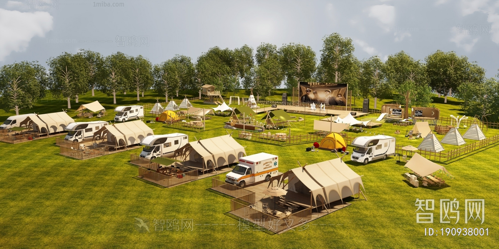 现代露营基地 帐篷