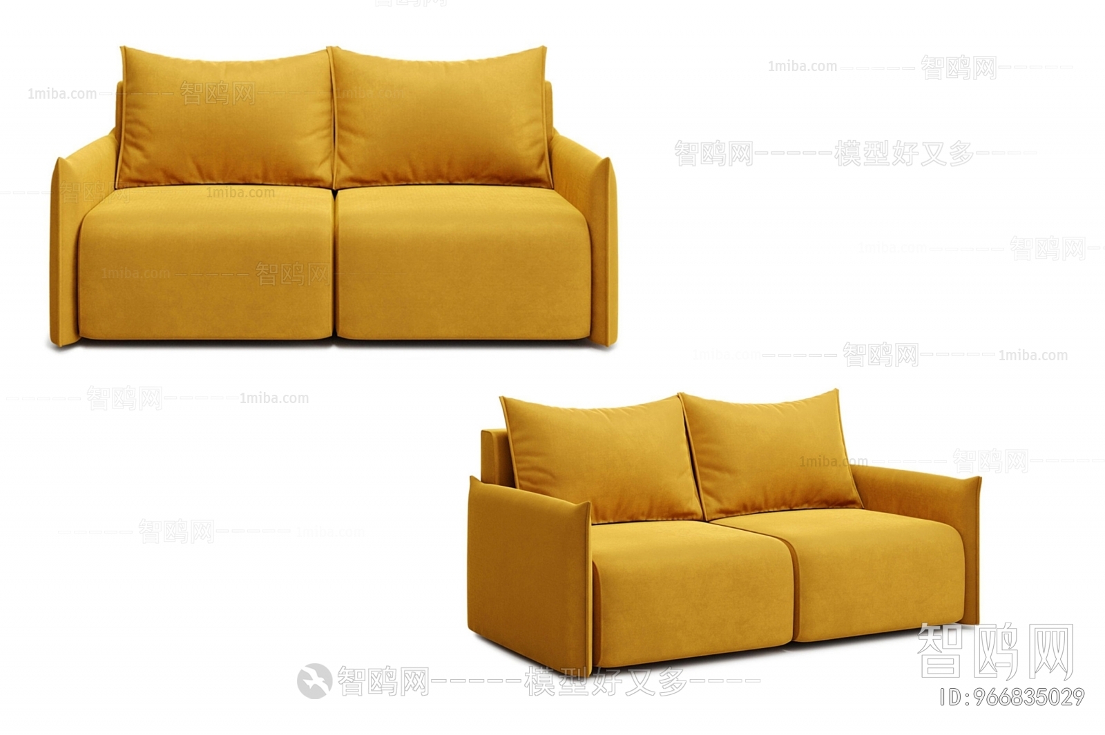 现代黄色双人沙发