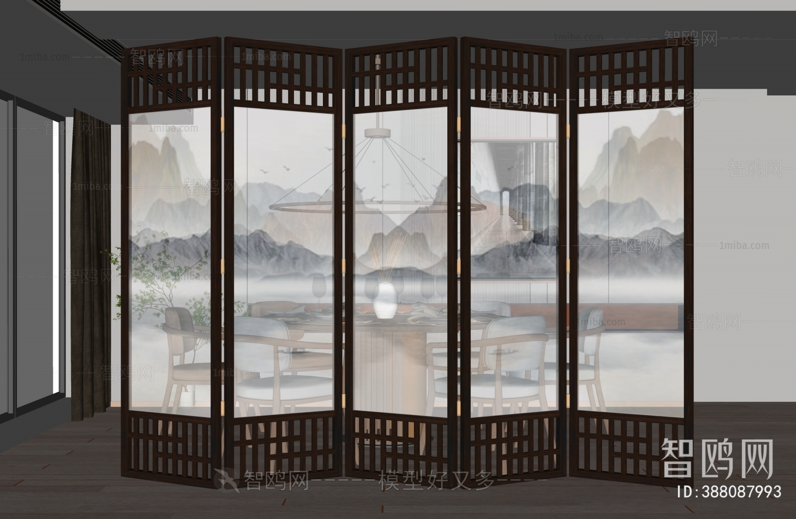 New Chinese Style Glass Screen Partition