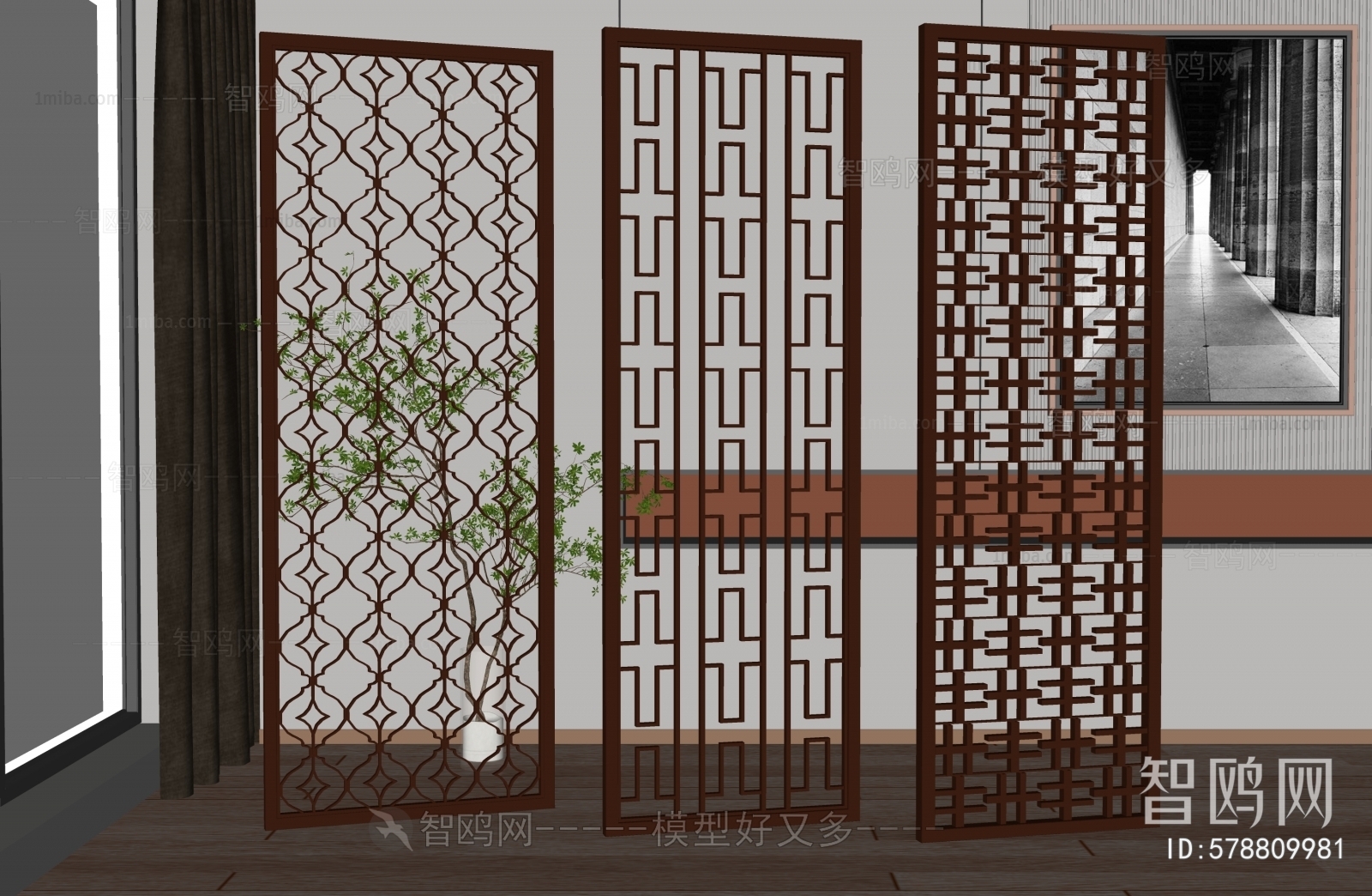 New Chinese Style Wooden Screen Partition