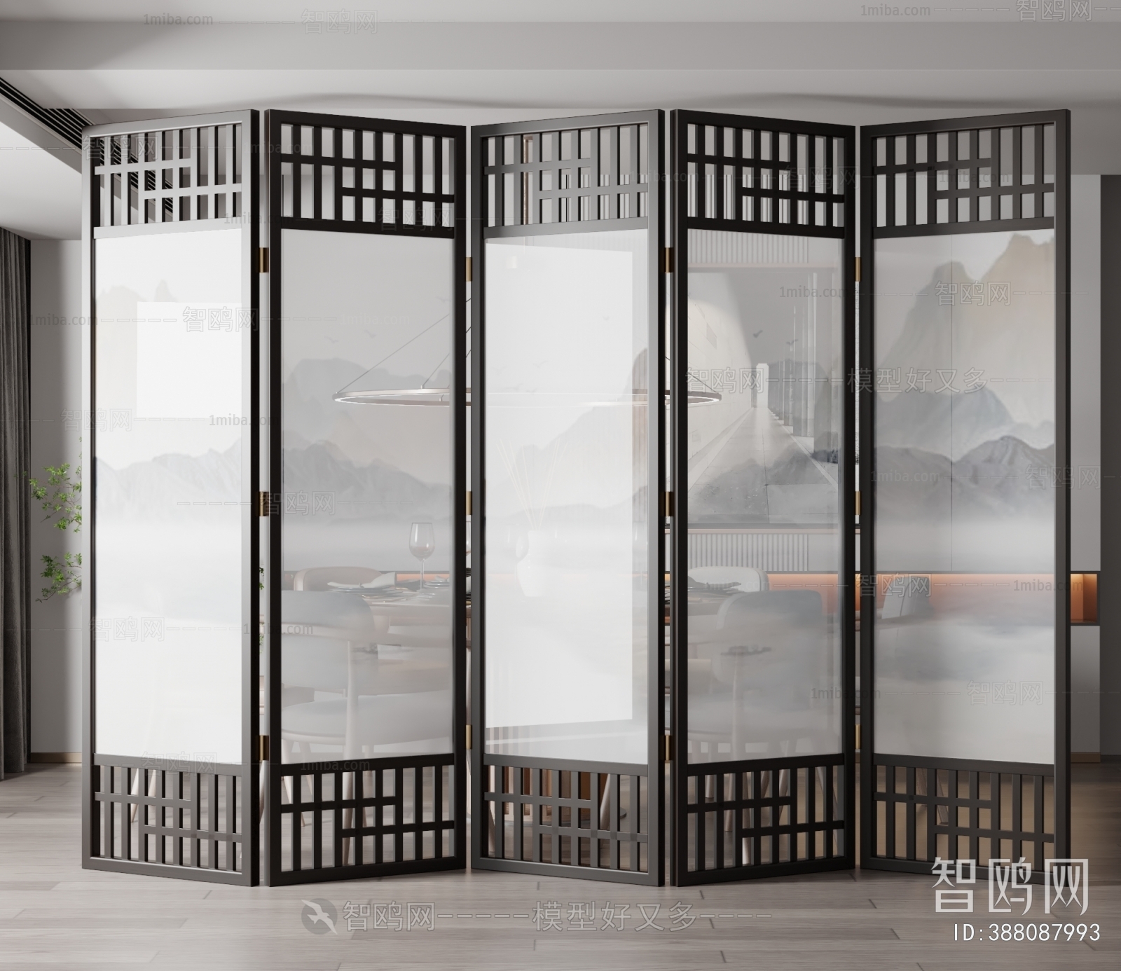 New Chinese Style Glass Screen Partition