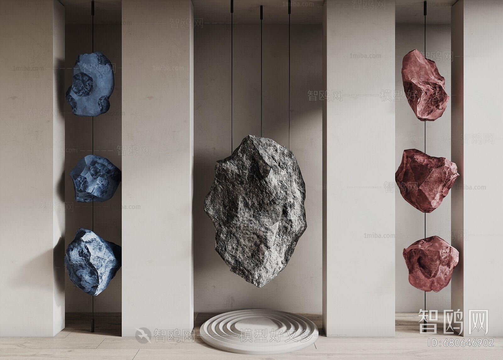 现代石头雕塑摆件组合3D模型下载
