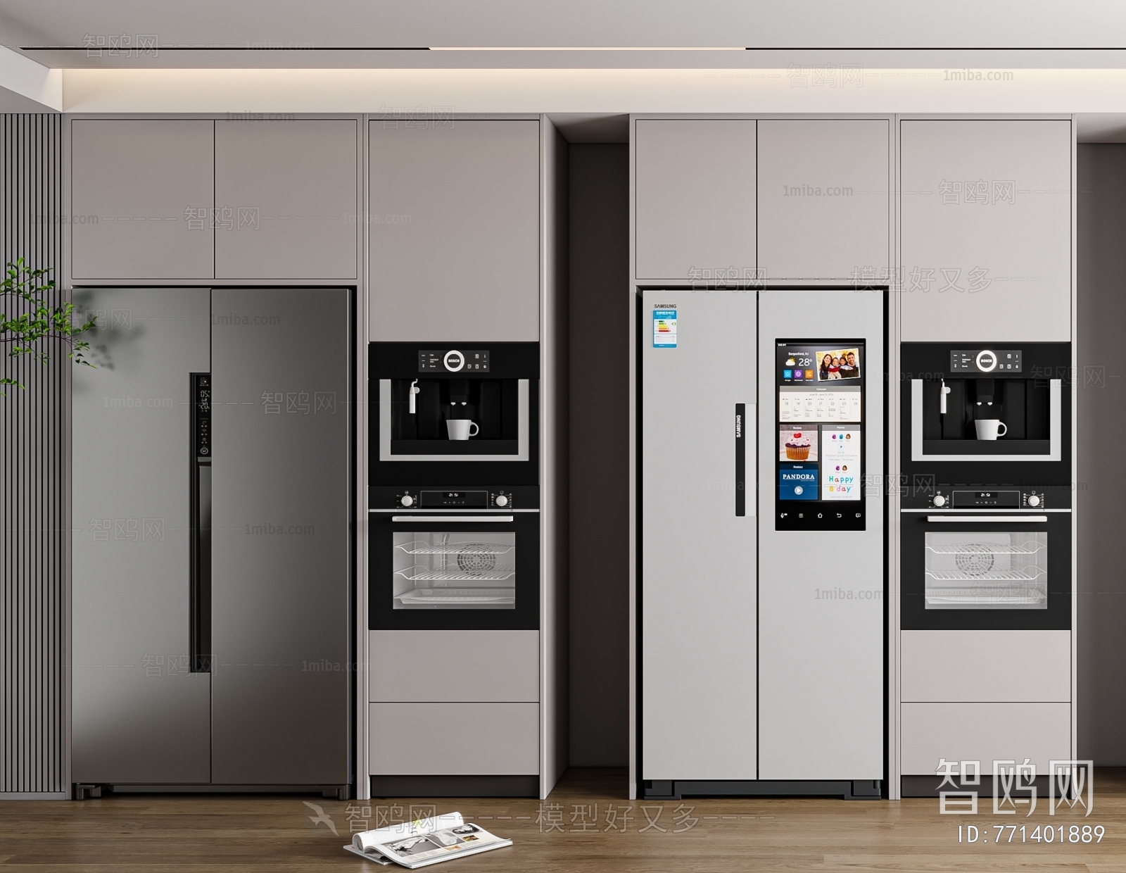 现代嵌入式冰箱烤箱