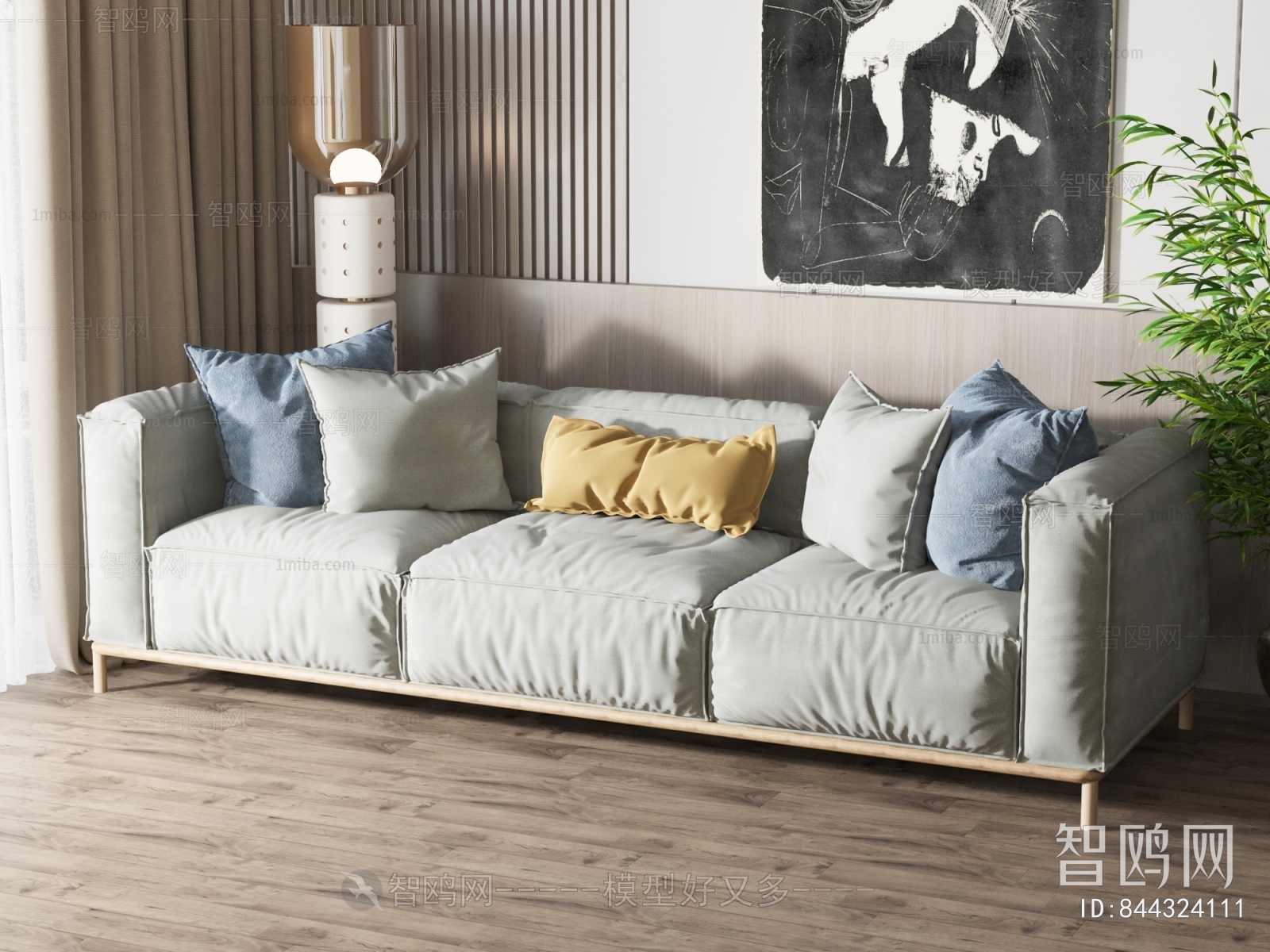 New Chinese Style Three-seat Sofa