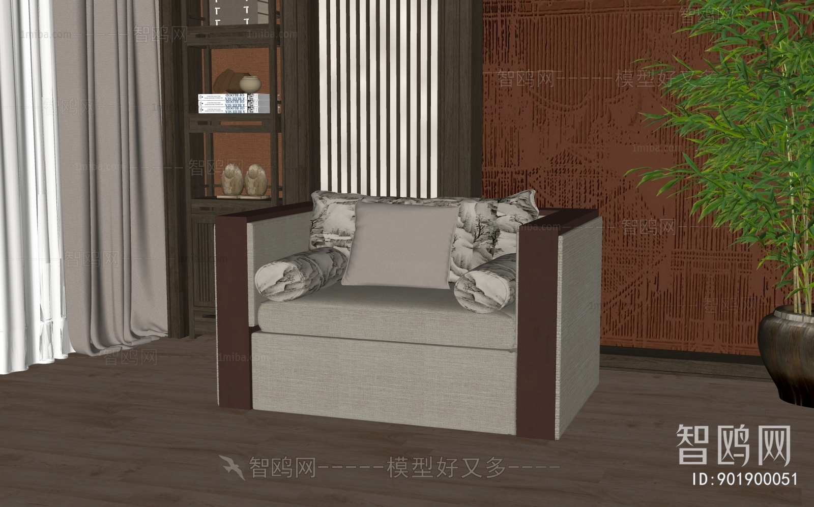 New Chinese Style Single Sofa