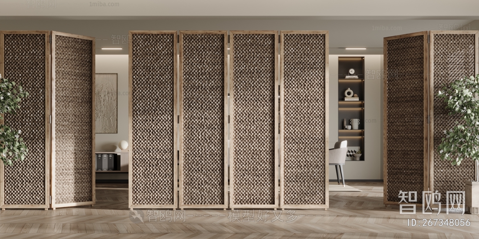 Wabi-sabi Style Wooden Screen Partition