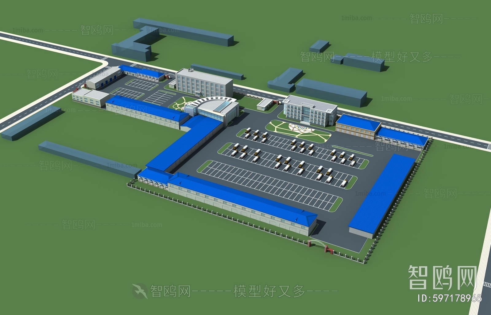 现代办公厂房鸟瞰规划