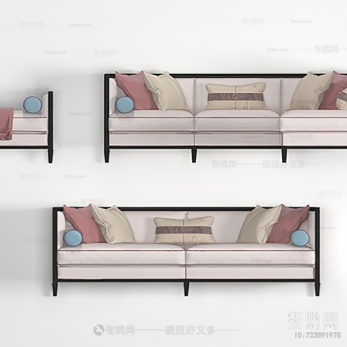 新中式布艺三人沙发