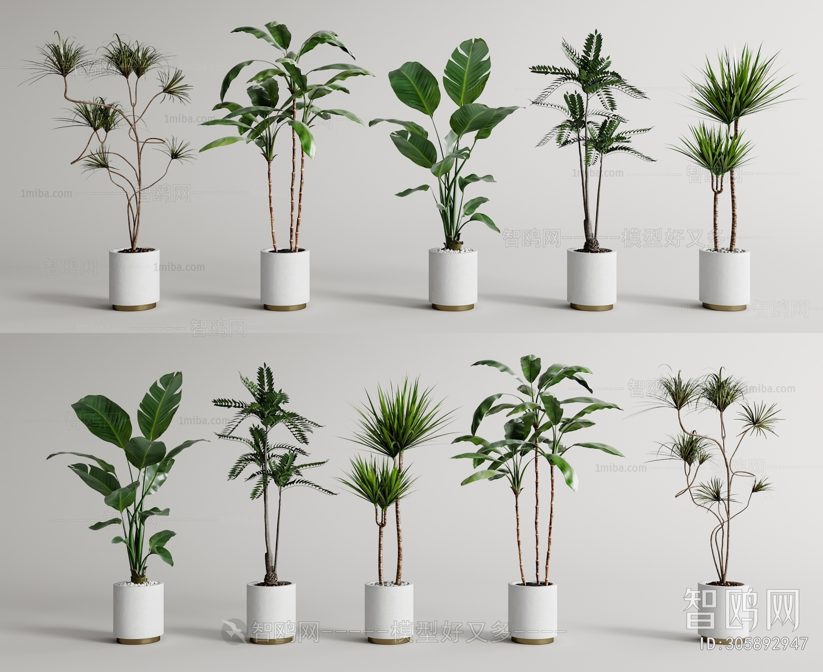 现代落地绿植盆栽3D模型下载