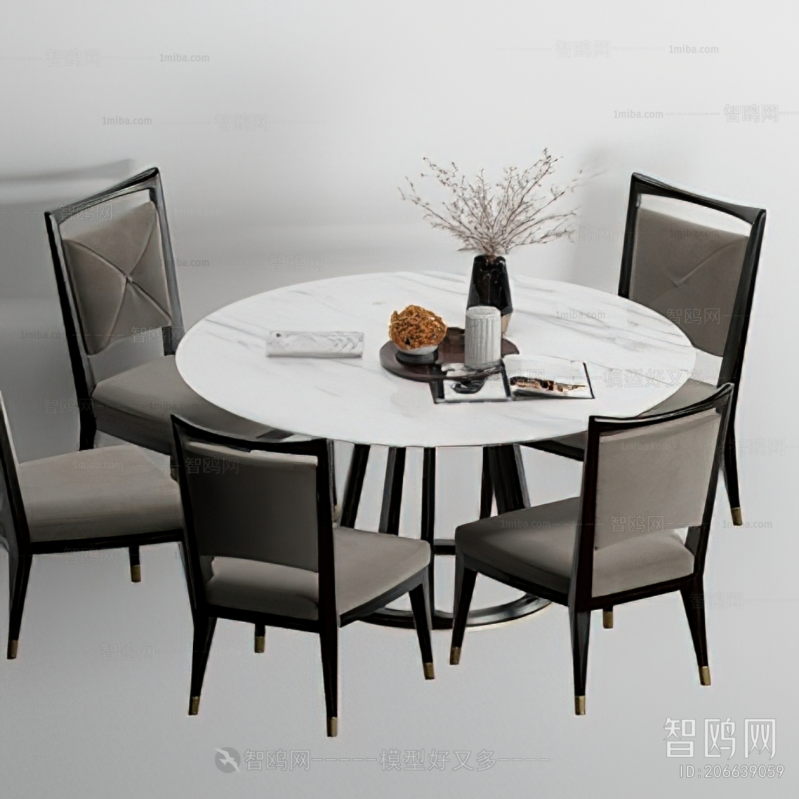 新中式大理石圆形餐桌椅