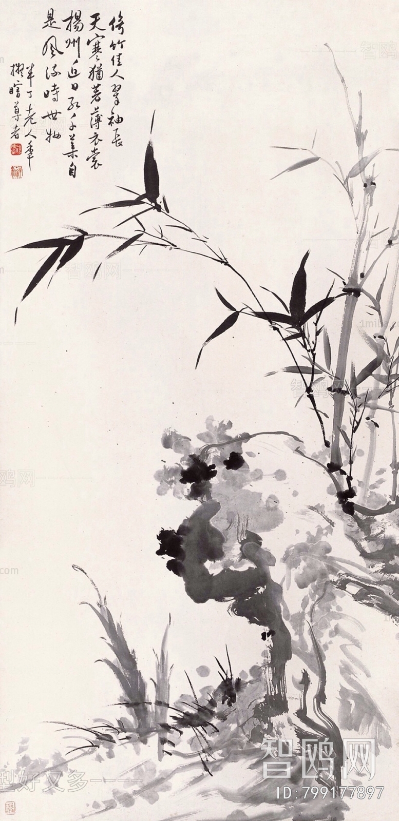 中式国画花鸟画卷挂画