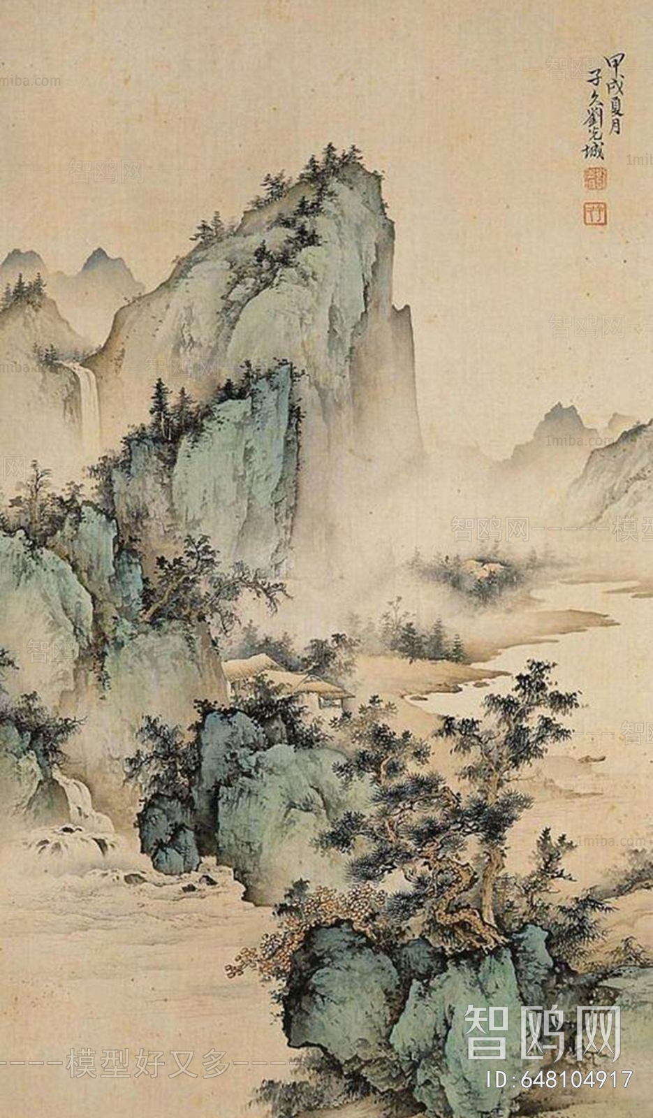 中式山水画背景壁纸墙布壁画