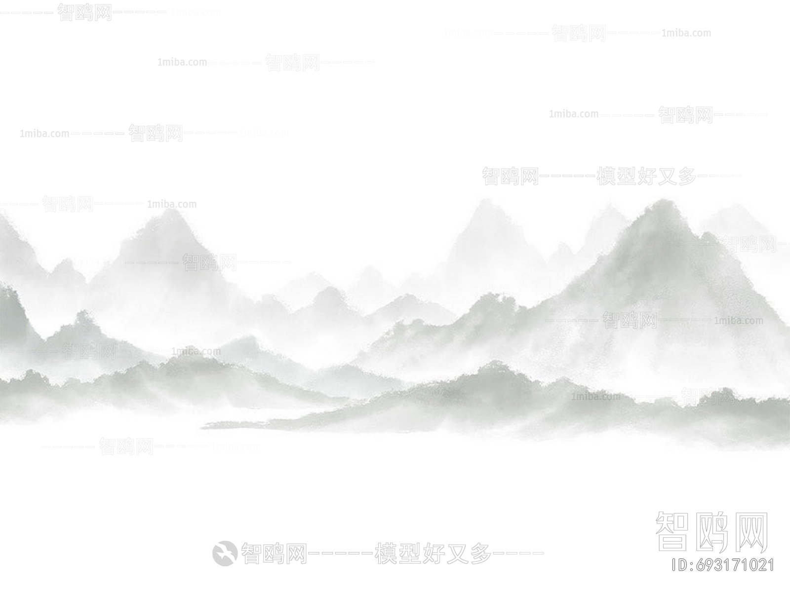 中式国画山水画卷挂画3D模型下载