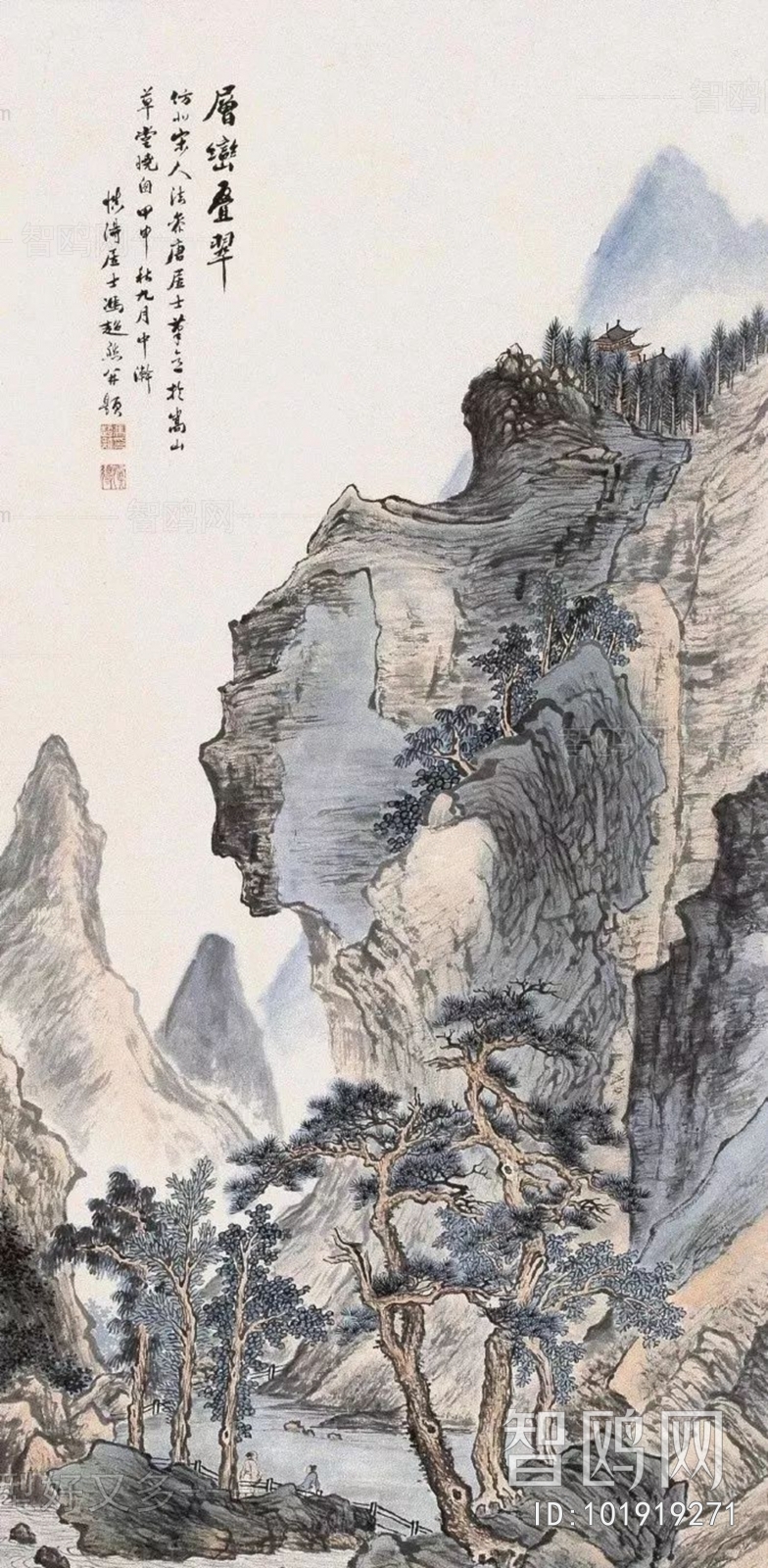 中式山水画背景壁纸墙布壁画