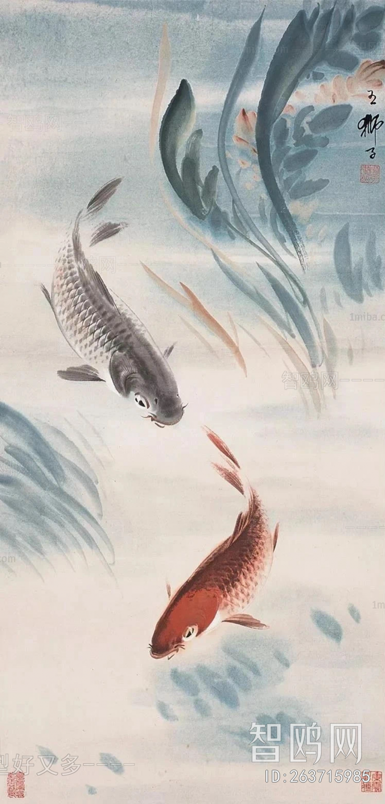 中式锦鲤画背景壁纸墙布壁画