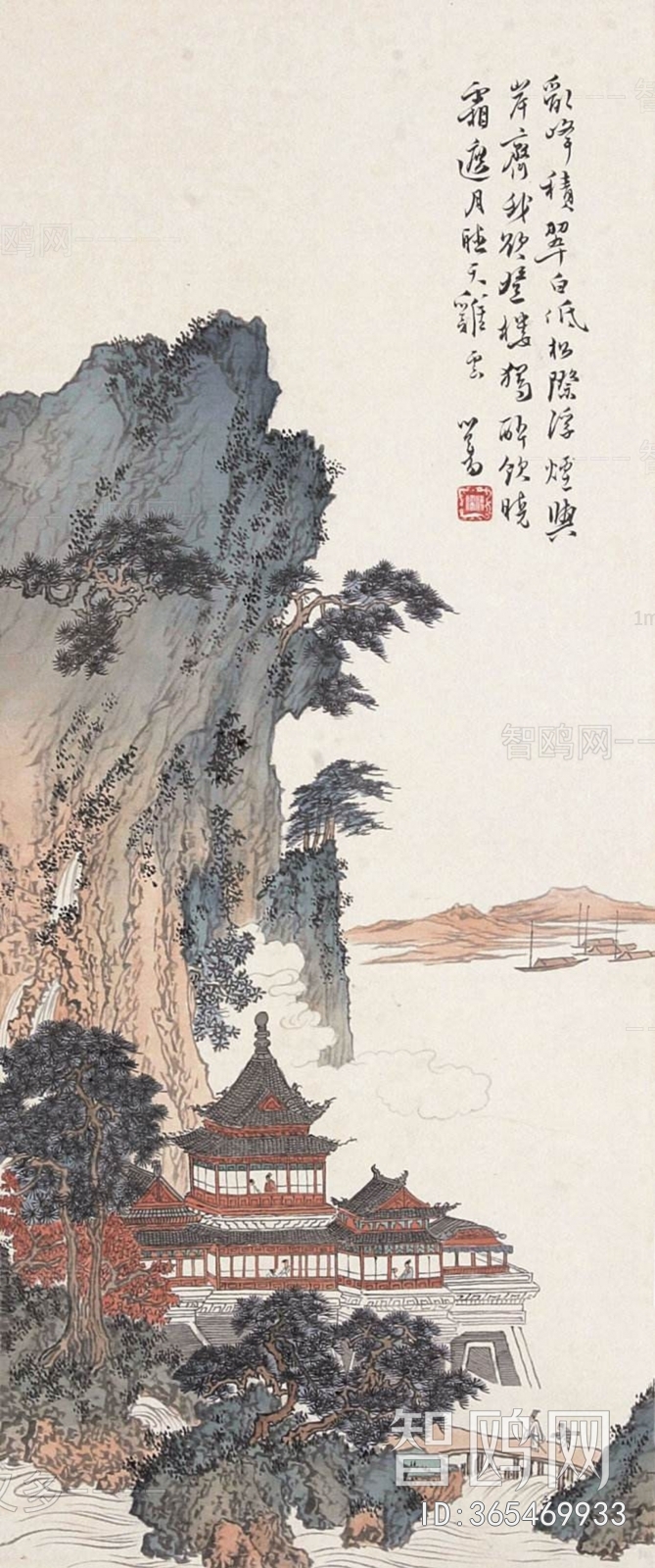 中式山水画背景壁纸墙布壁画