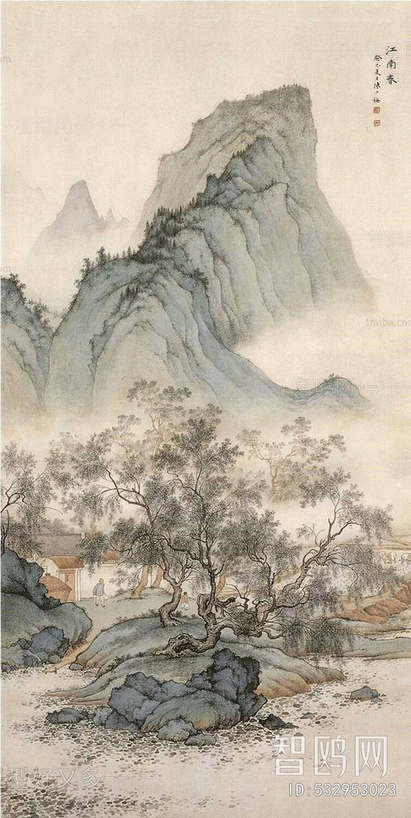 中式国画山水画卷挂画
